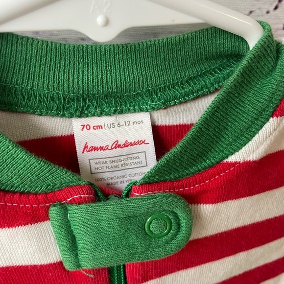 Hanna Andersson // Striped Red and Green Kids One Piece Zip Pajamas - Picture 3 of 4